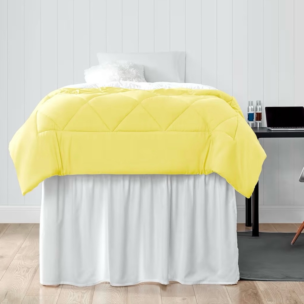 Dorm Room Bed Skirt, White, Twin XL-36” Drop, 100% Microfiber - Picture 3 of 5